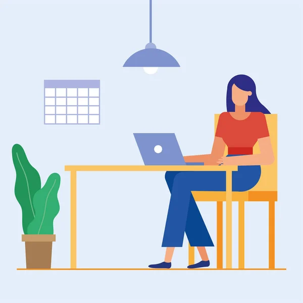 Женщина за столом с ноутбуком в офисе векторный дизайн — стоковый вектор