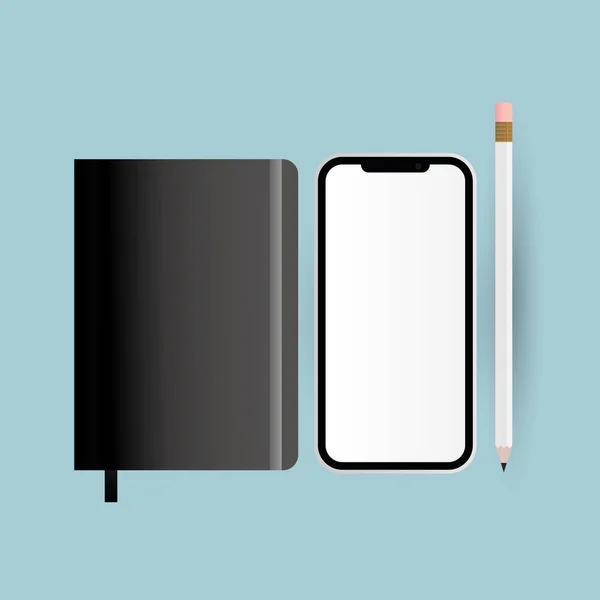 Mockup smartphone lápiz y portátil diseño de vectores — Vector de stock