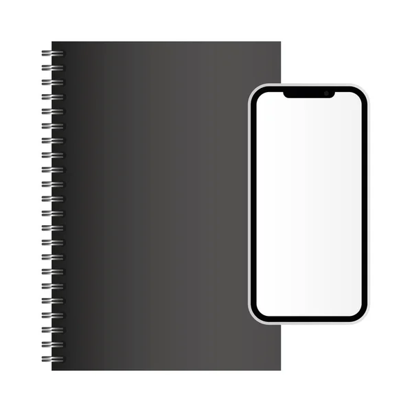 Diseño aislado de cuaderno de maquetas y vector de teléfonos inteligentes — Vector de stock