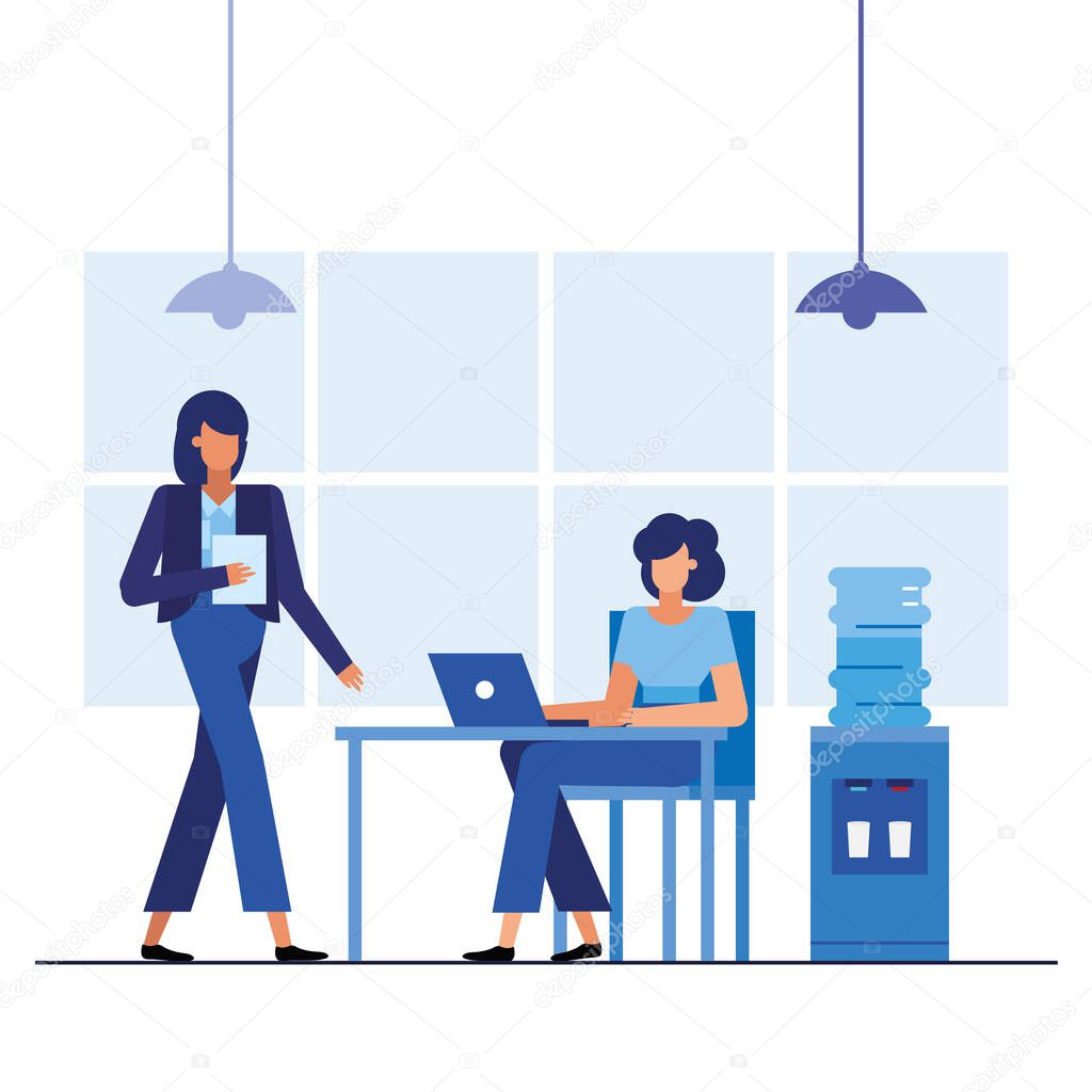women at desk in the office vector design