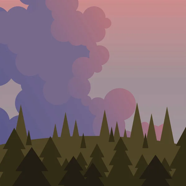 Landschaft aus Kiefern und violettem Himmelsvektor — Stockvektor