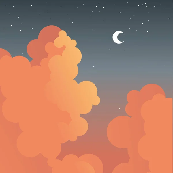 Noční měsíc a hvězdy s mraky vektorový design — Stockový vektor