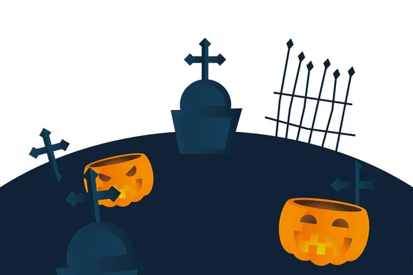 Halloween pompoenen cartoons op kerkhof vector ontwerp — Stockvector