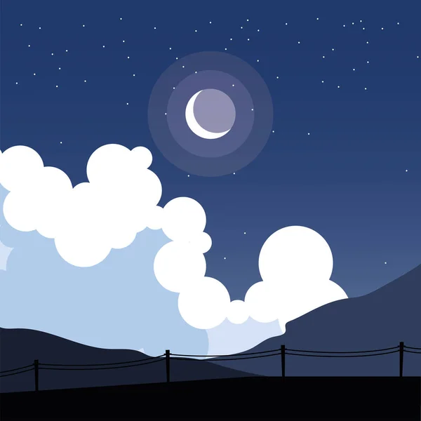 Περίφραξη σιλουέτα στο μπροστινό νυχτερινό ουρανό διανυσματικό σχεδιασμό Εικονογράφηση Αρχείου