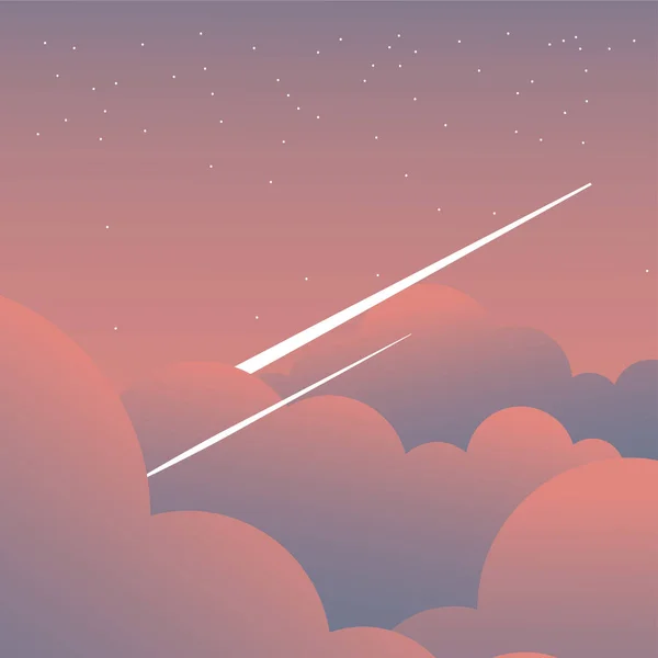Růžové mraky na obloze se střílející hvězdy vektorové design — Stockový vektor