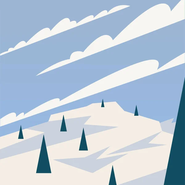 Pinos en la nieve y nubes vector de diseño — Vector de stock