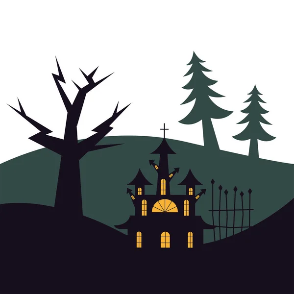 Puerta de la casa de Halloween y árbol vector de diseño — Vector de stock