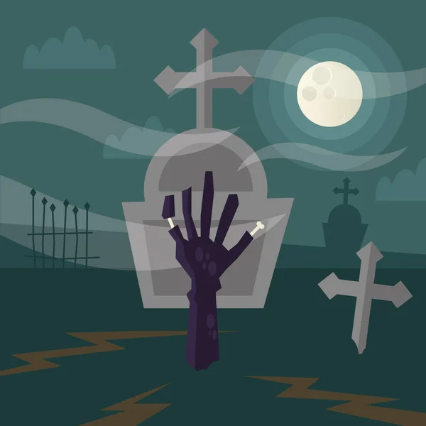 Halloween mão zumbi no design do vetor cemitério — Vetor de Stock