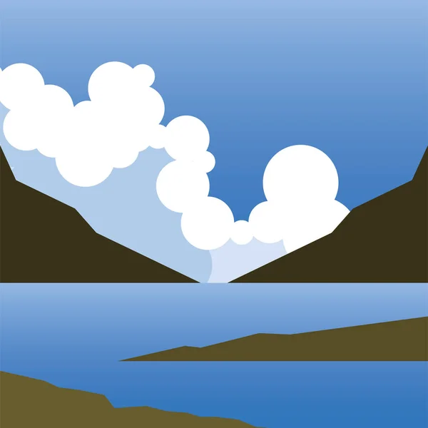 Landschaft des Bergsees und Wolken Vektor-Design — Stockvektor