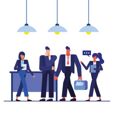 Ofis vektör tasarımında bavulu olan kadın ve erkekler