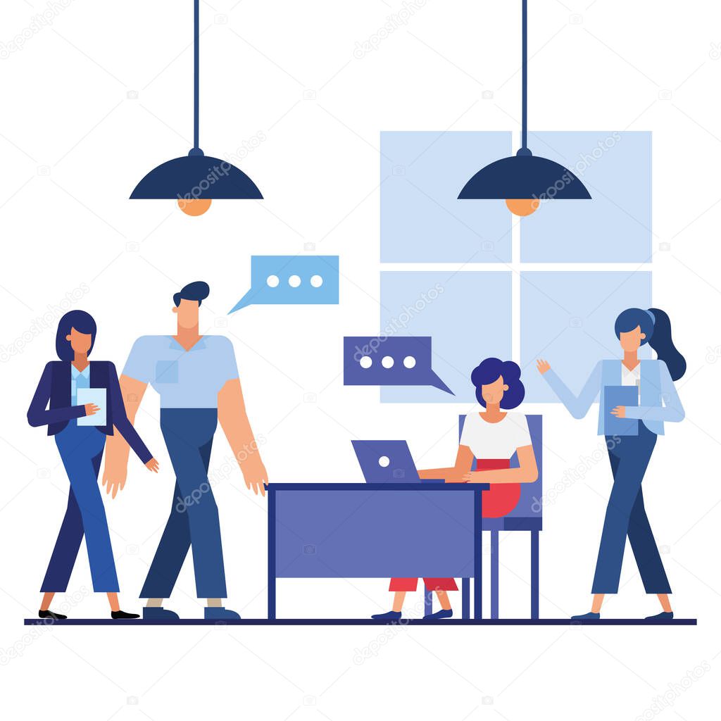 women man and desk in the office vector design