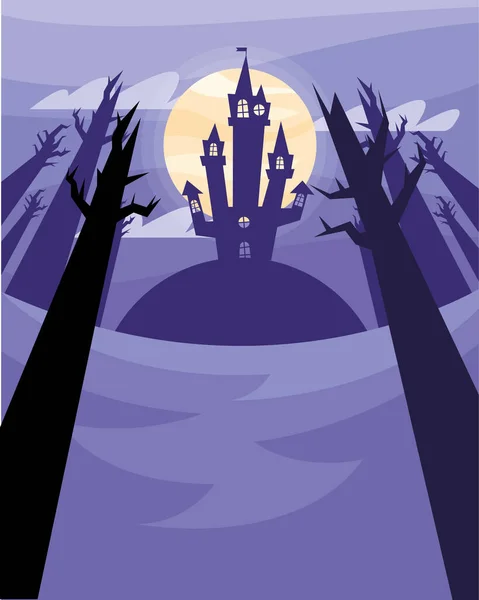 Halloween casa con árboles en la noche vector de diseño — Archivo Imágenes Vectoriales