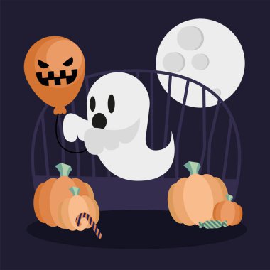 Balon vektör tasarımlı Cadılar Bayramı hayalet çizgi filmi