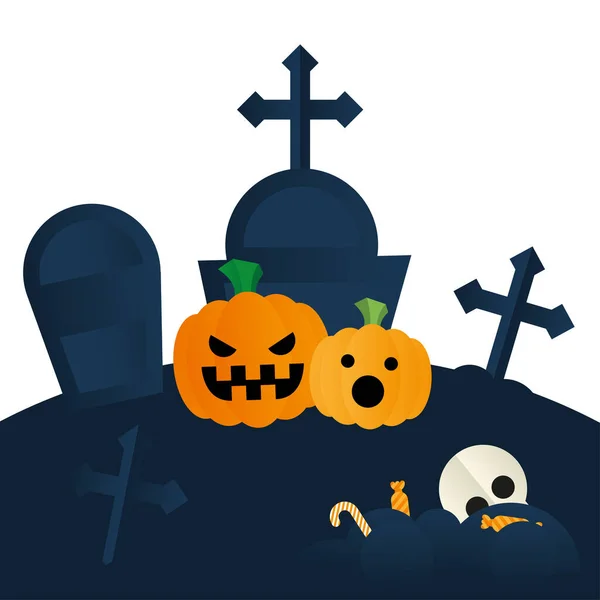 Halloween dýně karikatury na hřbitově vektor design — Stockový vektor