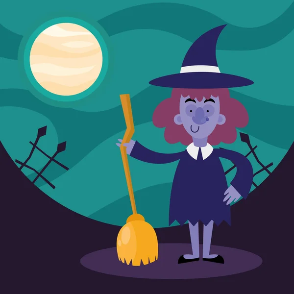 Halloween witch cartoon with broom vector design — Stock Vector