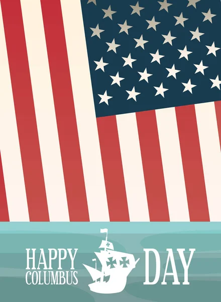 Πλοίο και σημαία του σχεδιασμού φορέα ευτυχισμένη ημέρα Columbus — Διανυσματικό Αρχείο