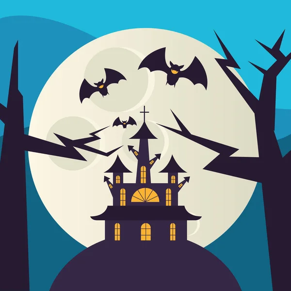 Halloween casa en la noche vector de diseño — Vector de stock