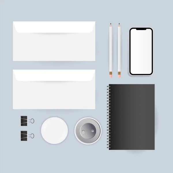Smartphone notebook Mockup e envelopes design vetorial — Vetor de Stock