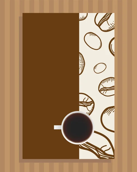 Xícara de café em cartaz branco com design de vetor de feijão — Vetor de Stock
