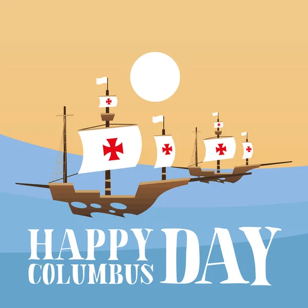 Barco en el mar de diseño vectorial feliz día de Colón — Vector de stock