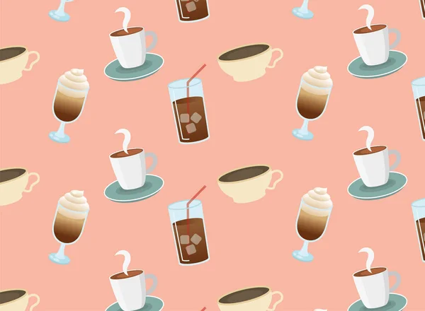 Eiskaffeegläser und Tassen Hintergrund Vektor-Design — Stockvektor