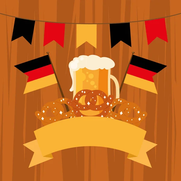 Oktoberfest verre à bière avec design vectoriel bretzels — Image vectorielle