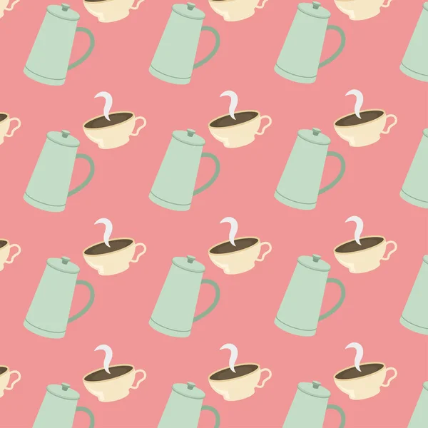 Cafetières et tasses conception vectorielle de fond — Image vectorielle