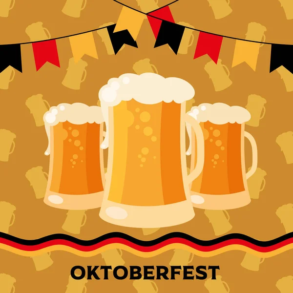 Oktoberfest verres à bière avec design vectoriel fanion bannière — Image vectorielle