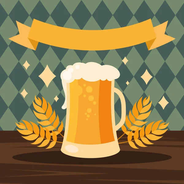 Oktoberfest verre à bière avec design vectoriel ruban — Image vectorielle