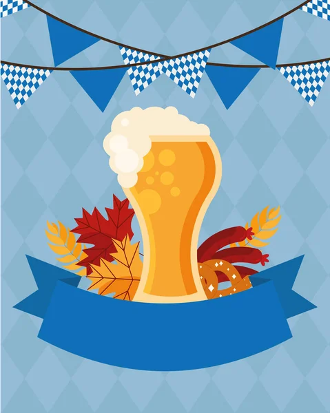 Oktoberfest verre à bière avec design vectoriel fanion bannière — Image vectorielle