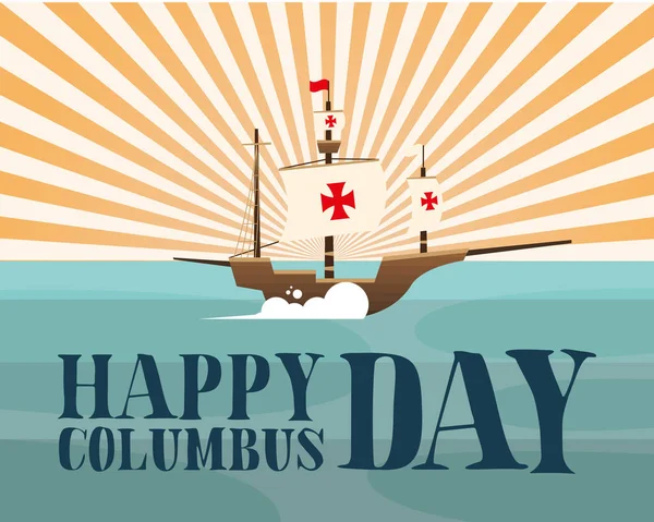 Barco en el mar de diseño vectorial feliz día de Colón — Vector de stock