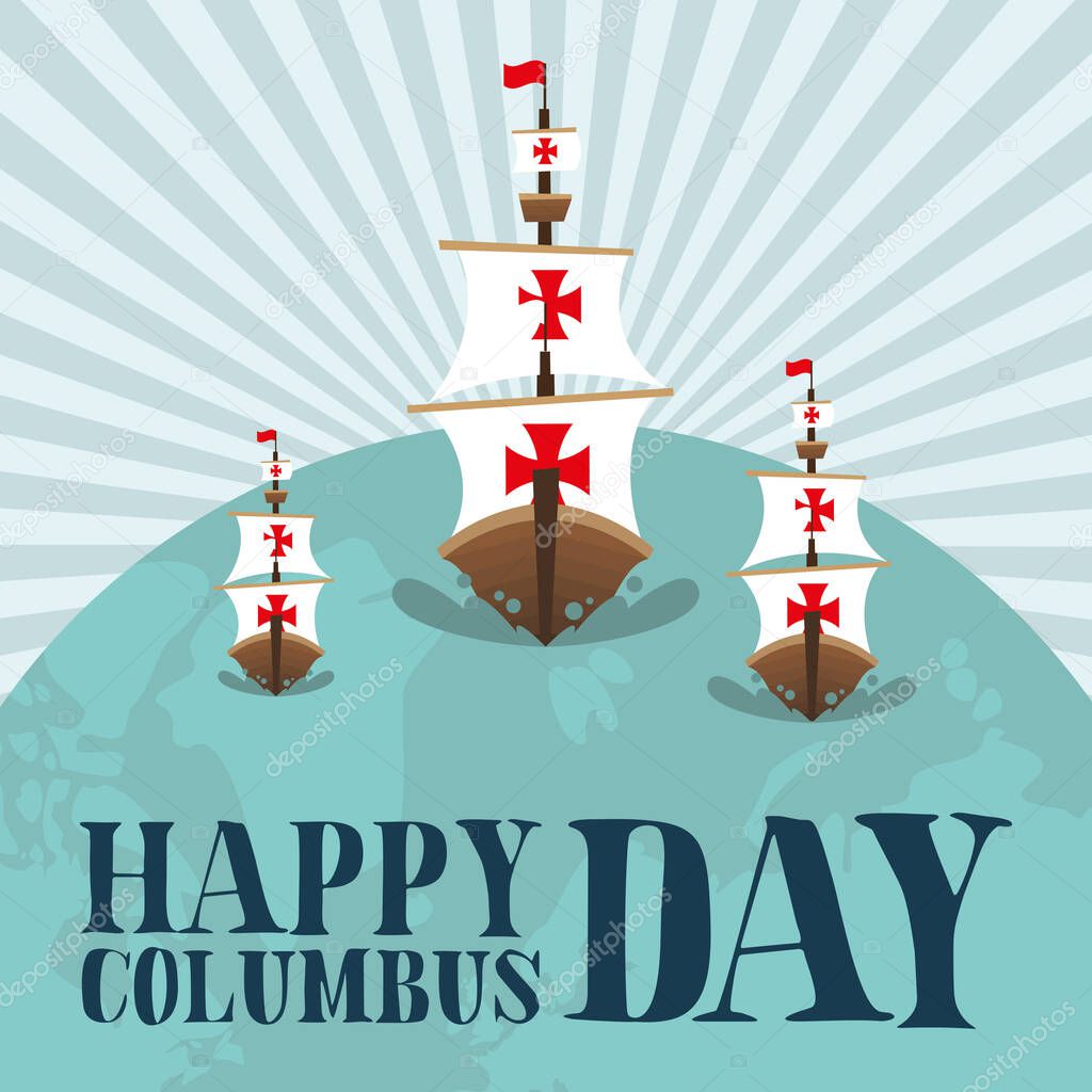 ships on world of happy columbus day vector design