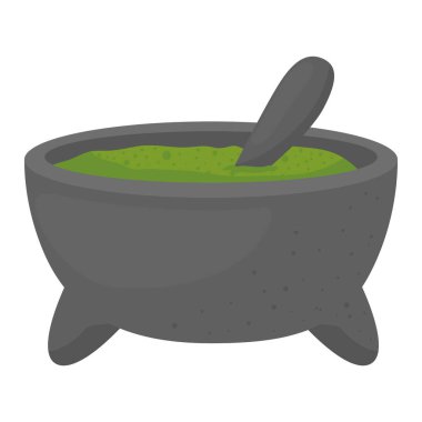 Guacamole kasede, beyaz arka planda.