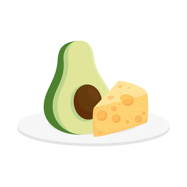 Rebanada de queso con aguacate fresco, sobre fondo blanco — Vector de stock