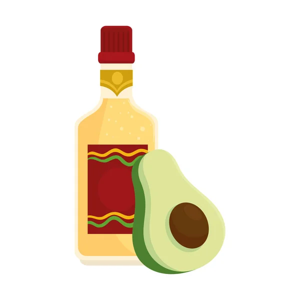 Flaska tequila med avokado på vit bakgrund — Stock vektor