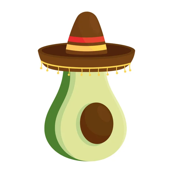 Sombrero mexicano con verduras frescas de aguacate en fondo blanco — Vector de stock