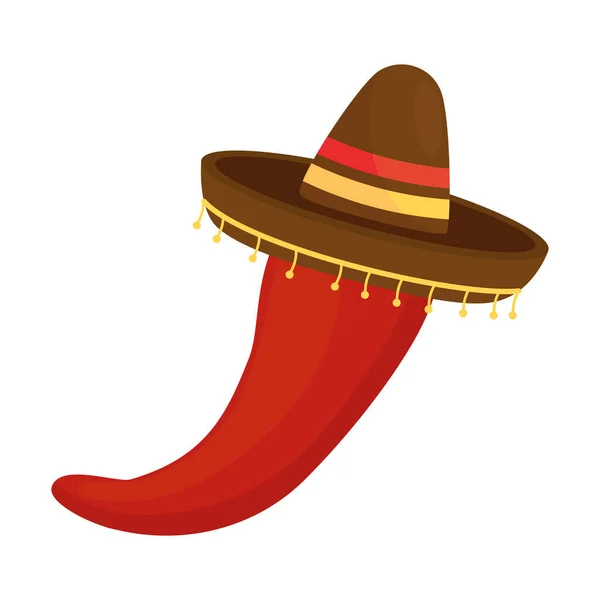 Sombrero mexicano con chile rojo vegetal en fondo blanco — Vector de stock