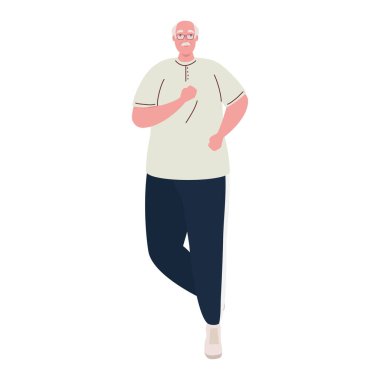 Yaşlı adam koşuyor, spor eğlencesi konsepti.