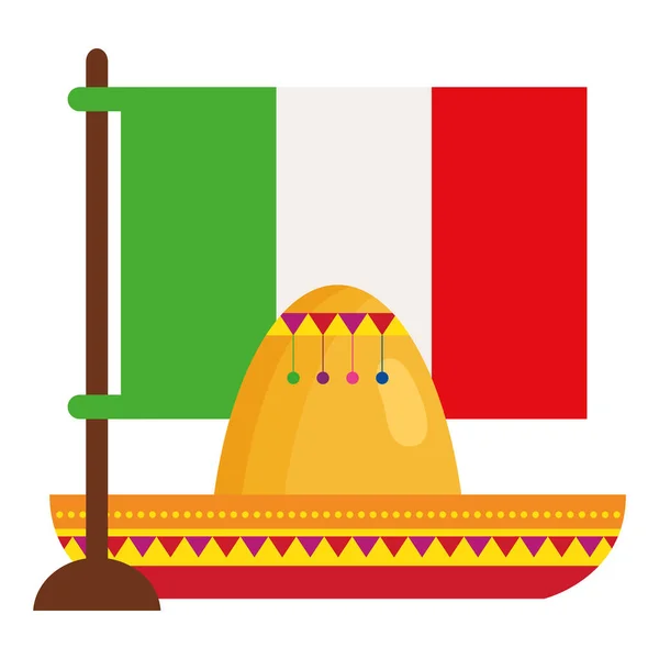 Zászló mexico kalapos fehér háttér — Stock Vector
