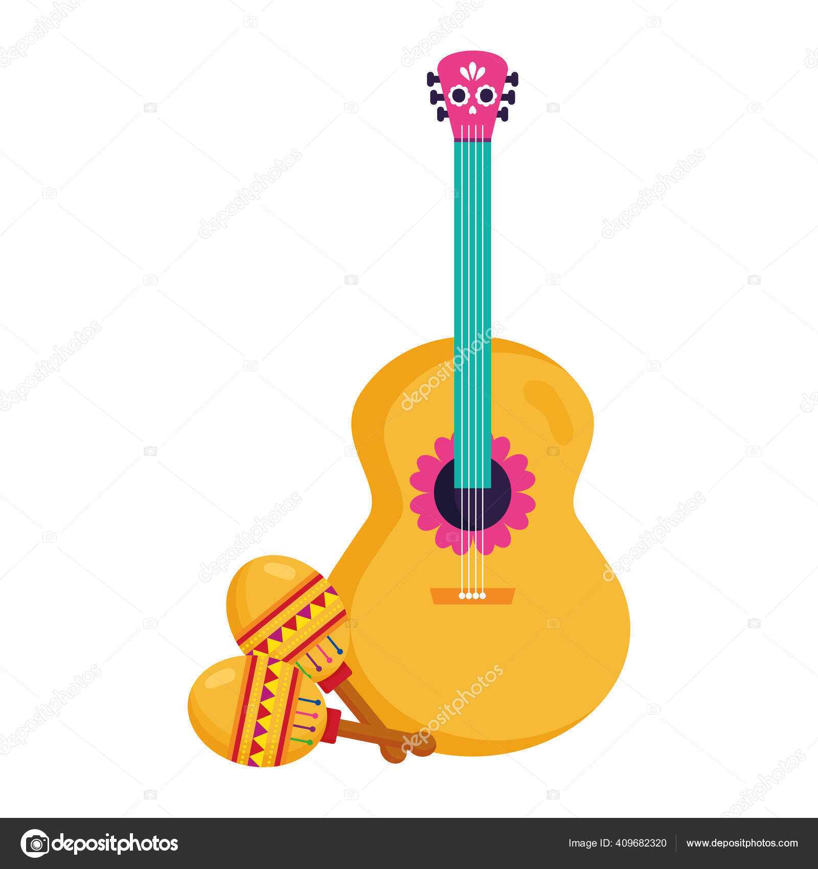 Guitarra mexicana y maracas, sobre fondo blanco vector, gráfico vectorial © yupiramos imagen