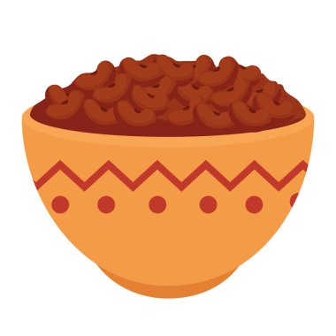 Beyaz arka planda lezzetli fasulyeler olan mutfak kasesi.