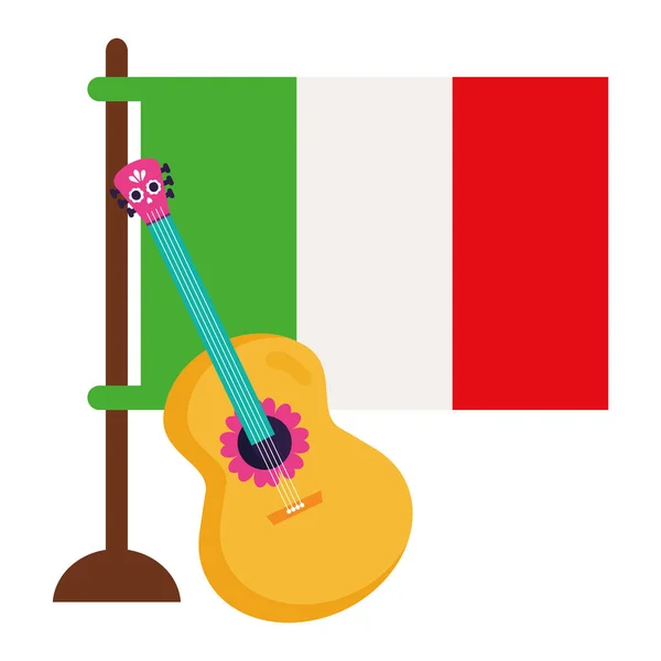 メキシコを白い背景にギターでフラグ — ストックベクタ