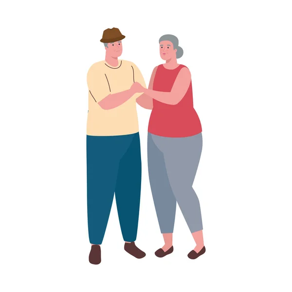 cute old couple dancing on white background