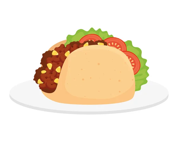 Comida mexicana taco no prato em fundo branco — Vetor de Stock