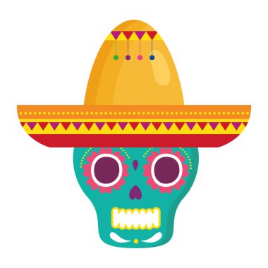 Beyaz arkaplan şapkalı Meksikalı kafatası