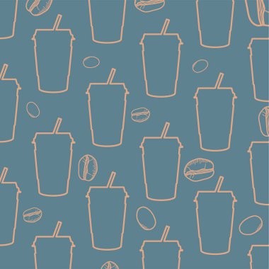 kahve fincanları ve fasulye arkaplan vektör tasarımı