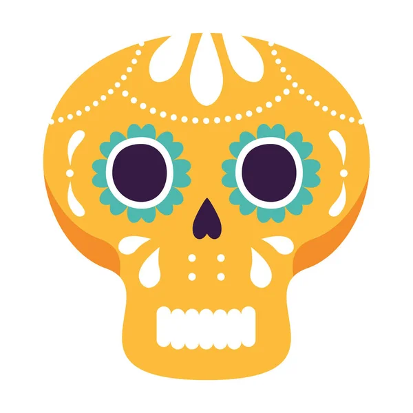 黄色のメキシコの頭蓋骨白い背景に — ストックベクタ