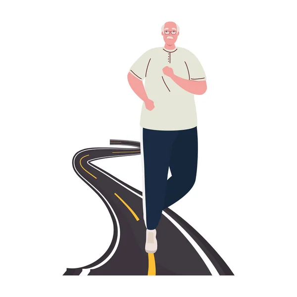 Hombre viejo corriendo en la carretera, deporte concepto de recreación — Vector de stock