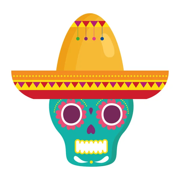 Mexikansk skalle med hatt, i vit bakgrund — Stock vektor