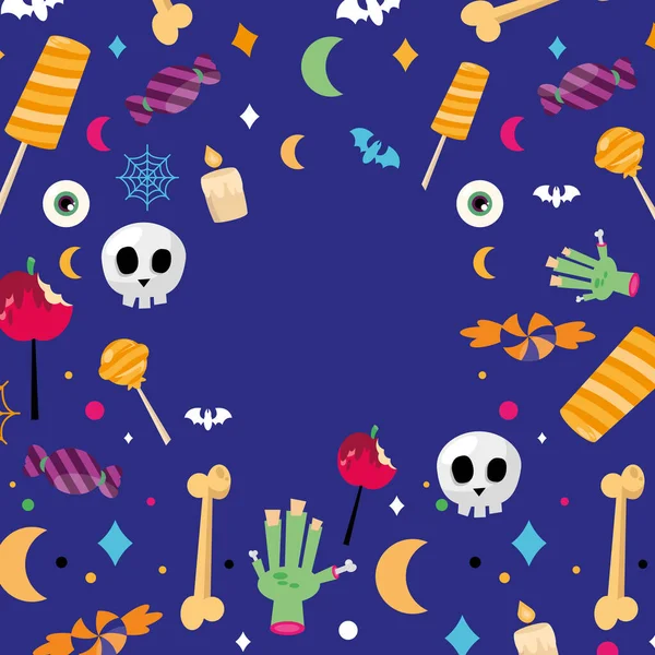 Halloween Bonbons auf blauem Hintergrund Vektor-Design — Stockvektor